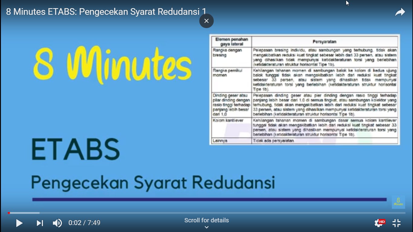 8 Minutes ETABS: Pengecekan Syarat Redudansi 1